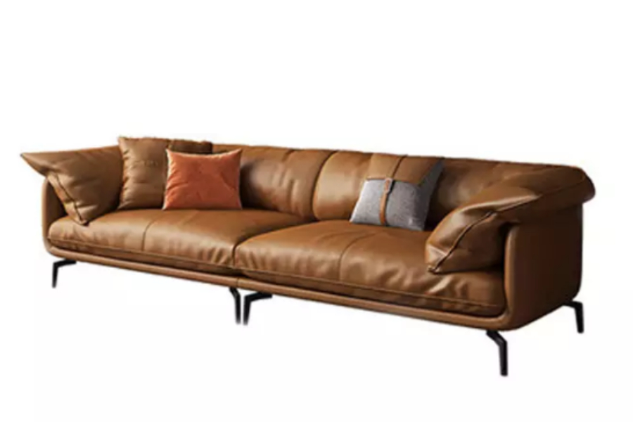 Two-seater leather-fabric modern Italian sofa with throw pillows