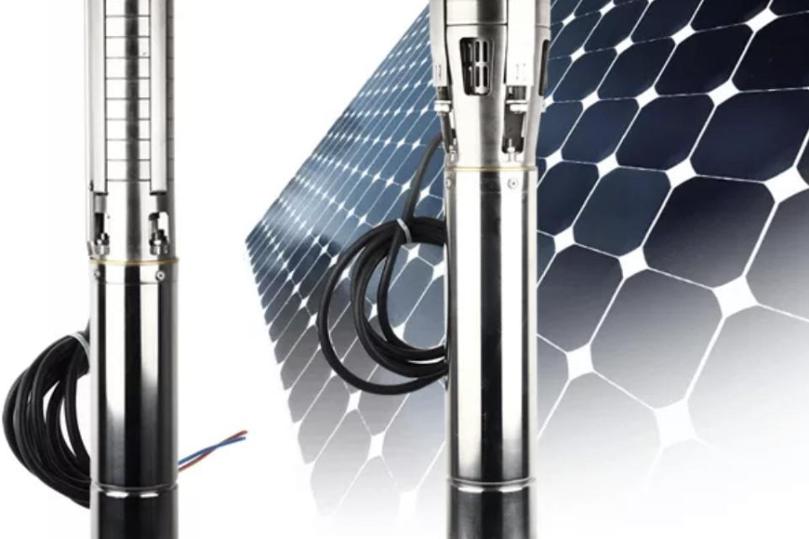 Two stainless steel pump shafts and a solar panel