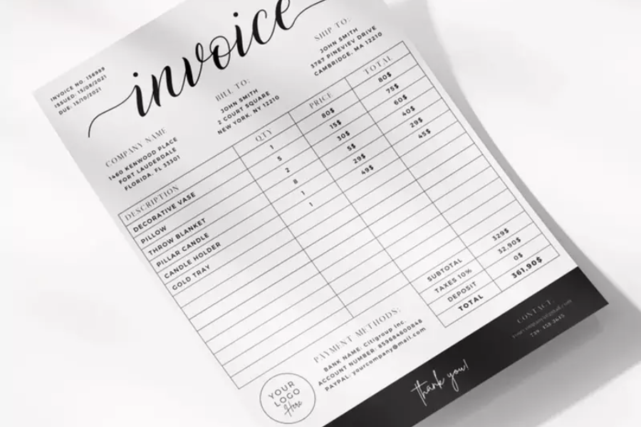 White and black template of a standard invoice