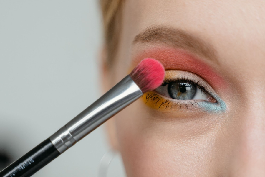 Woman with multi-color eyeshadow