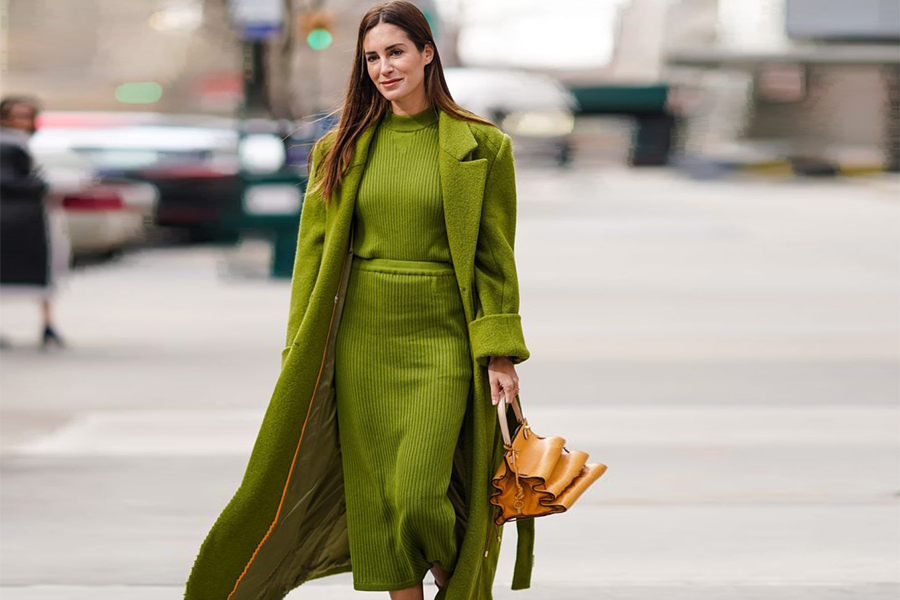Woman wearing green tonal matching sets